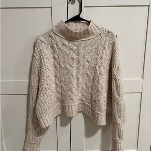 Free People Cream Cable Knit Turtleneck Sweater